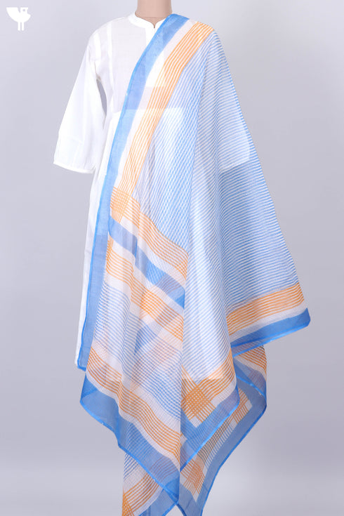 Kota Doria Dupatta In Striped Block Print